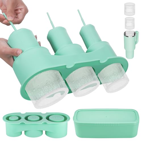 Zocipro Eiswürfelform Zubehör für Stanley Cup, Auszieh-Design–einfaches Entnehmen, ohne das Eis zu berühren, Eiswürfelbehälter Silikon mit Deckel 3 Fach für 20-40 Oz Becher Cocktails,Whisky,Kaffee von Zocipro