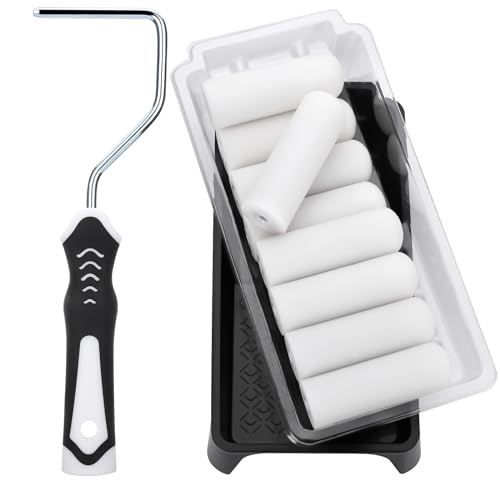 Zocipro Schaumstoffrolle Set, Mit 11cm Schaumstoff Rollen *10,Stabile Farbwanne*1, Einweg-Farbwanne*3, und Farbroller Bügel*1,Lackierrollen für Lacke von Zocipro