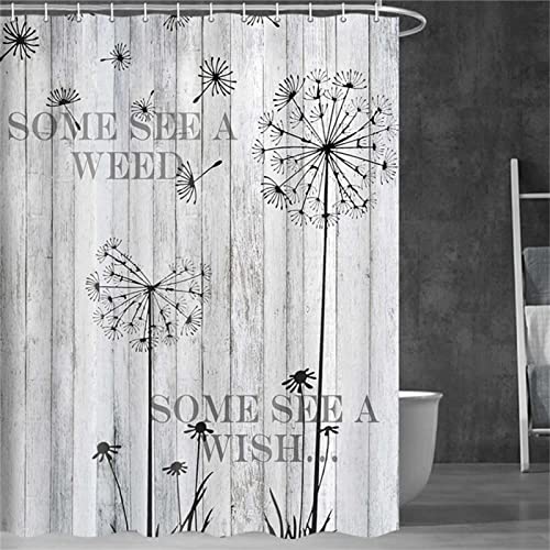 Duschvorhang W120cm x L180cm, Duschrollo Anti-Schimmel Grauer Löwenzahn Wasserdicht, Waschbar, Schnell Trocknend Polyestergewebe, Badezimmer gardinen mit 12 Haken von Zocunzi