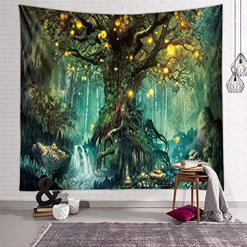 Zodight Baum des Lebens Wandteppich, Wandbehang Wandtuch Wasserfälle mit Elfen Unter Altem Verzaubertem Baum, Wandteppich Psychedelic Wald Wanddeko für Schlafzimmer Wohnzimmer Wohnheim von Zodight