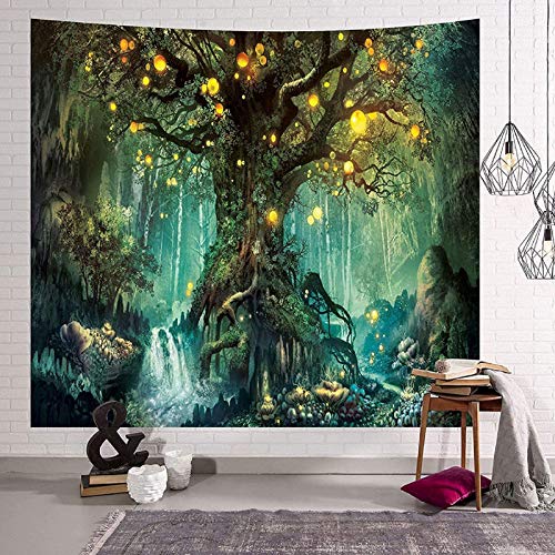 Zodight Baum des Lebens Wandteppich, Wandbehang Wandtuch Wasserfälle mit Elfen Unter Altem Verzaubertem Baum, Wandteppich Psychedelic Wald Wanddeko für Schlafzimmer Wohnzimmer Wohnheim von Zodight