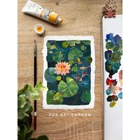 Lotus Teich Gouache Gemälde Original Kunstwerk | 13 X 18 cm von ZoeArtGarden