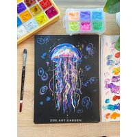 Original Quallen Gouache Malerei Meereswelt | 23x30cm von ZoeArtGarden