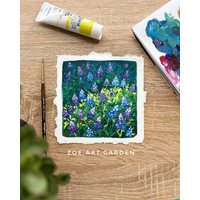 "Original Gouache "Texas Bluebonnet" Gemälde Handgemachte Blumenkunst, 13x15." von ZoeArtGarden