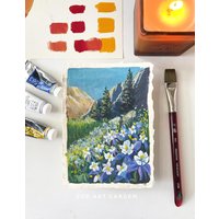Blaue Akelei Gouache Malerei Colorado Wildblumen Kunst, 130x200 Büttenpapier von ZoeArtGarden
