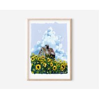 Sonnenblumen&wolken- Gouache Kunstdruck - Sonnenblumen Malerei- Wolken Illustration- Wolkengebilde Kunst- Natur Florale Einweihungsparty von ZoeArtGarden