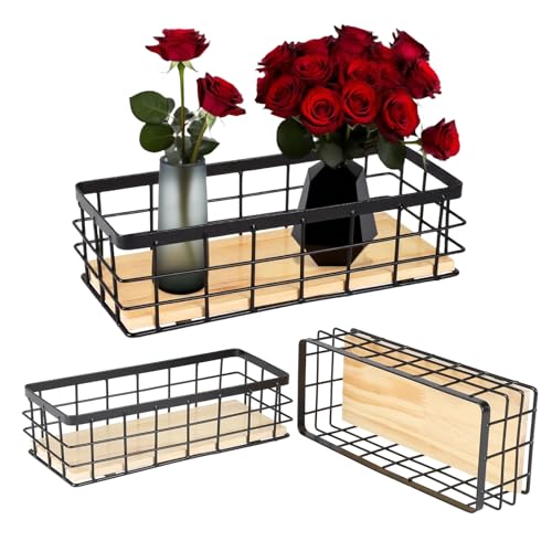 3 Stück Drahtkorb mit Holzboden – Gitterkorb aus Metall zur Aufbewahrung in Küche, Bad & Büro – Aufbewahrungskorb im Industrial Design für Regal, Speisekammer & Schublade – Organizer Korb, schwarz 3 Stück Drahtkorb mit Holzboden – Gitterkorb aus Metall zur Aufbewahrung in Küche, Bad & Büro – Aufbewahrungskorb im Industrial Design für Regal, Speisekammer & Schublade – Organizer Korb, schwarz von ZoeQide