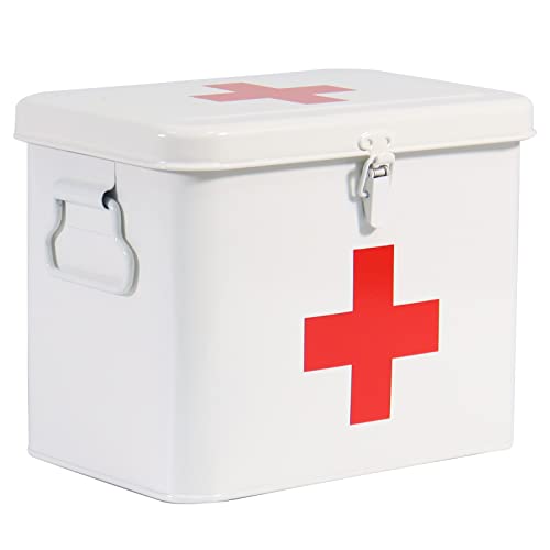 Medikamenten Aufbewahrung Hausapotheke Box Multifunktions Apothekenbox Medikamenten Organizer Erste Hilfe Kasten Koffer Schrank, Retro für Arzneimittel Hause, im Freien 20.5 x 13.5 x 16.5 cm - Weiß von ZoeQide
