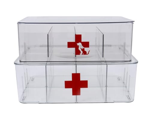 Medikamentenbox Aufbewahrung und Arzneimittel Box Haustier Medikamenten Aufbewahrung Groß Notfallkoffer Medikamentenkoffer Acryl Medizinkoffer Aufbewahrungsbox 30 x 24.5 x 10cm und 28 x 17 x 9cm von ZoeQide