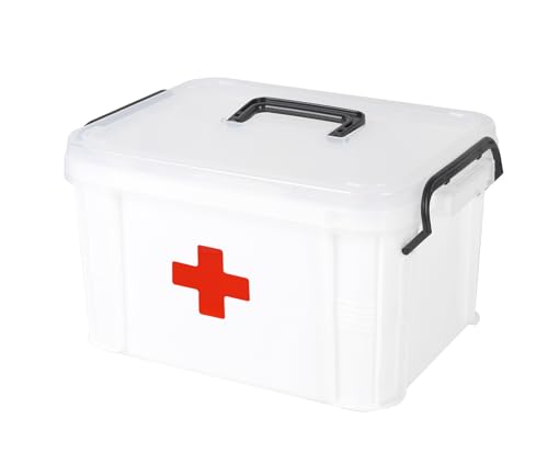Medizinbox mit Deckel 5L – Hausapotheke Aufbewahrungsbox mit Griff und Einsatz – Erste Hilfe Kasten aus Kunststoff – Medikamentenbox transparent BPA-frei – Notfallbox für Zuhause und Auto in Weiß von ZoeQide