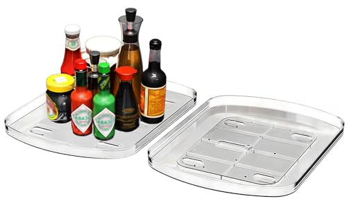 360° Drehbarer Kühlschrank Drehteller Organizer mit Drehtablett – Klarer Acryl-Lazy Susan für Kühlschrank, Küche & Vorratskammer | rutschfeste Saugnäpfe | Maximiert Stauraum | Größe M von ZoeQide