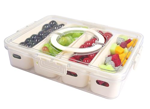 ZoeQide Frischhaltedose mit 4 herausnehmbaren Fächern und Siebeinsatz – Lebensmittelbehälter mit Deckel und Abtropfschale – Transparente Aufbewahrungsbox Küche für Kühlschrank, Meal Prep – BPA-frei von ZoeQide