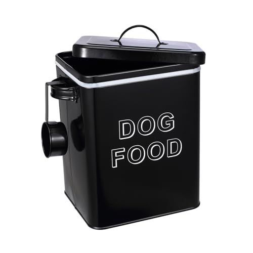 ZoeQide Futterbehälter Hund Metall 5L – Hundefutter Aufbewahrung mit Deckel & Messlöffel – Luftdichte Trockenfutter Box Weiß – Futterdose Regalfähig für Haustierfutter, Snacks & Küche Schwarz von ZoeQide