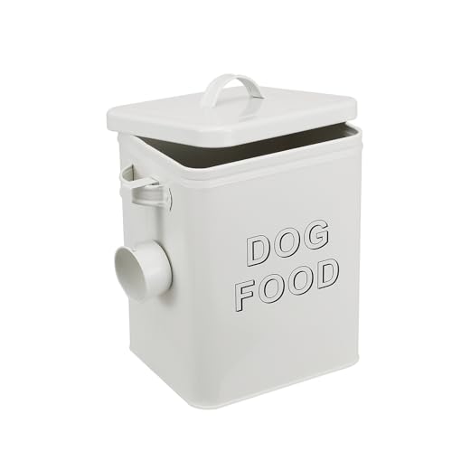 ZoeQide Futterbehälter Hund Metall 5L – Hundefutter Aufbewahrung mit Deckel & Messlöffel – Luftdichte Trockenfutter Box Weiß – Futterdose Regalfähig für Haustierfutter, Snacks & Küche von ZoeQide