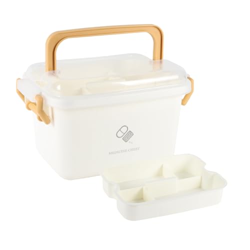 ZoeQide Medizinbox Kunststoff mit Griff & Einsatz – Erste-Hilfe Aufbewahrungsbox mit Clipdeckel, Hausapotheke Organizer für Medikamente, Salben & Pflaster –23 * 16 * 14cm, stapelbar & BPA-frei von ZoeQide
