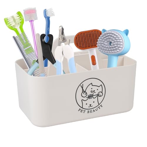 ZoeQide Organizer für Haustier Zubehör mit Griff – Tragbare Aufbewahrungsbox mit 5 Fächern für Hund & Katze – Kunststoff Tierpflege Organizer für Bad, Regal & Wohnzimmer, Weiß ZoeQide Organizer für Haustier Zubehör mit Griff – Tragbare Aufbewahrungsbox mit 5 Fächern für Hund & Katze – Kunststoff Tierpflege Organizer für Bad, Regal & Wohnzimmer, Weiß von ZoeQide