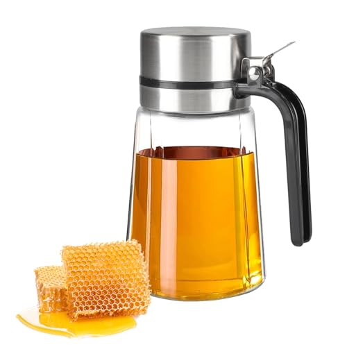 ZoeQide Siruaspender aus Glas 400ml – Honigspender mit Edelstahl-Ausgießer & tropffreiem Deckel – Transparenter Glasbehälter für Kaffee-Bar, Küche & Salatdressing von ZoeQide