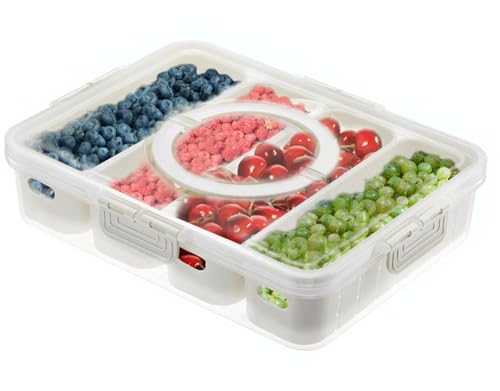 ZoeQide Snackbox mit Fächern für Kühlschrank – Lebensmittel Aufbewahrungsbox mit Deckel, große Frischhaltedose für Gemüse & Snacks, spülmaschinenfest, BPA-frei, 28×21×6,5 cm von ZoeQide
