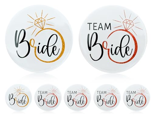 ZoeTekway 6 Stück JGA Buttons, 1 Bride Buttons und 5 Team Bride Buttons, JGA Accessoires Frauen, Hochzeit Party Zubehör(Weiß) von ZoeTekway