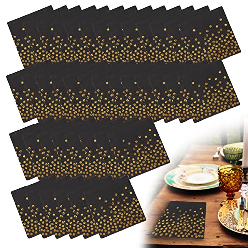 ZoeTekway Papierservietten Schwarz Gold Dots Golden folierte Papierservietten Papierservietten 33x33 cm für Geburtstag, Hochzeit, Abendessen und Partydekoration (Schwarz 80 Blatt) von ZoeTekway