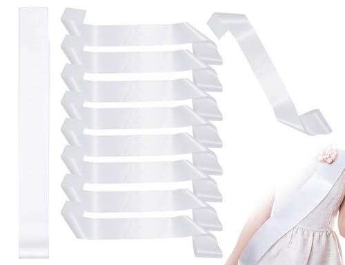 ZoeTekway 9 Stück Weiße Schärpe Leere Schärpe, DIY Plain Party Schärpen, Blank Satin Sash Schärpen, für Homecoming, Paraden, Hochzeit von ZoeTekway