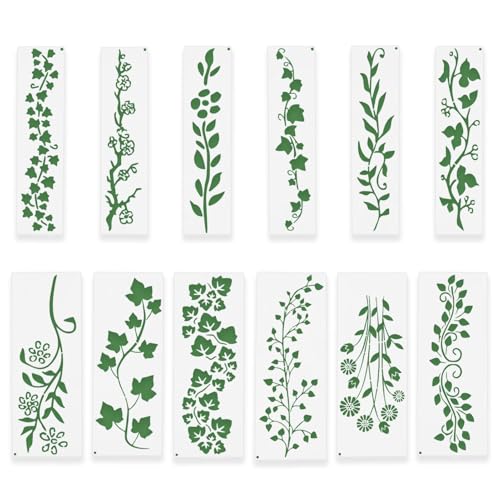 Blatt-Ranken-Schablonen, 12 Stück Wiederverwendbare Frühling Blumen Schablonen Blatt Malerei Schablone für Wandgestaltung, DIY-Bastelprojekte, Leinwand, Möbel von ZoeWei
