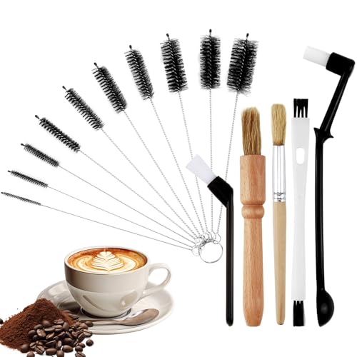Kaffee Pinsel Barista Pinsel, 15 Stück Kaffee Reinigungsbürste Set Kaffeevollautomat Barista Strohhalm Bürste Set Holz Griff Kaffeepinsel von ZoeWei