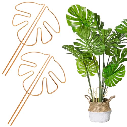 Pflanzenstütze 2er Set, Monstera Rankhilfe Pflanzen Stütze Mit Einzigartigem Blattdesign Pflanzenstützen Für Zimmerpflanzen Stängelstütze für Alocasia Und Monstera(Gold) von ZoeWei