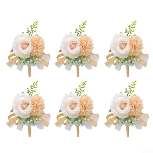6-teiliges Korsagen-Set mit handgefertigtem Blumen-Design für Männer, geeignet für Hochzeiten, Partys, Abschlussbälle und andere formelle Anlässe mit einem raffinierten Touch (Beige) von Zoegneer
