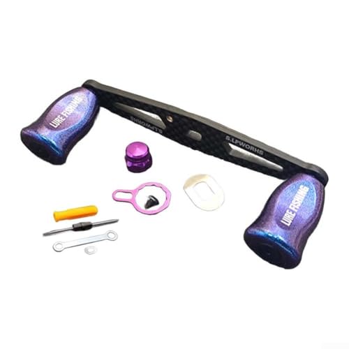 Angelrolle Kohlefaser Wippgriff mit Werkzeug-Set für Metanium, für Bantam, für SLXDC Rollen passend 7 4 mm Schwinggriff Öffnung Baitcastrollen (linke Hand, blau, lila) von Zoegneer