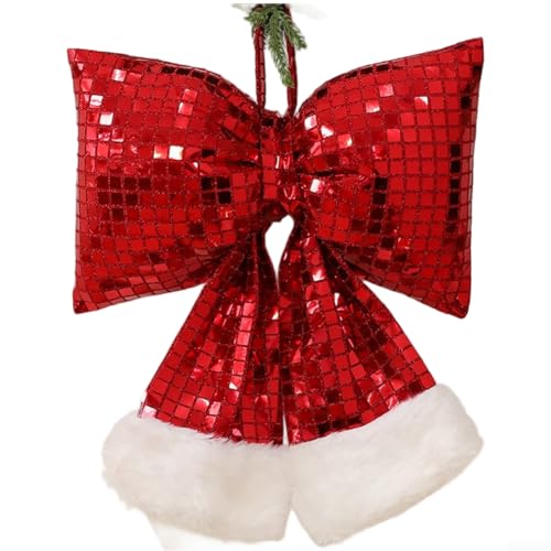 DIY Urlaub Glitzer Schleife Ornament mit Stoff mit funkelnden Pailletten für Weihnachtsbaum, Fenster und Hotel Dekoration Zwecke (rot, groß) von Zoegneer