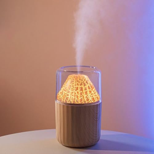 Energieeffizienter USB-Luftbefeuchter mit Flammensimulation und Aroma-Diffusor, schafft gemütliche Umgebungen (helle Holzmaserung) von Zoegneer