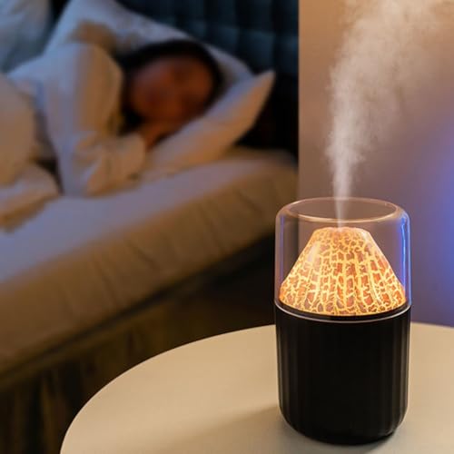 Energieeffizienter USB-Luftbefeuchter mit Flammensimulation und Aroma-Diffusor, schafft gemütliche Umgebungen (schwarz) von Zoegneer