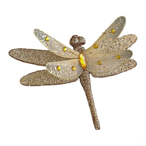 Glitzernde Libellen-Dekoration für Weihnachten, künstliche Libellen-Ornament mit funkelndem Finish für Baum, Kranz und Tischdekoration (goldene Libelle) von Zoegneer