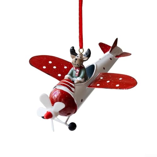 Handgefertigter Weihnachtsanhänger aus Eisen, Weihnachtsmann, Schneemann und Elch im Flugzeug-Design zum Aufhängen an Bäumen oder saisonaler Dekoration (Hirsch) von Zoegneer