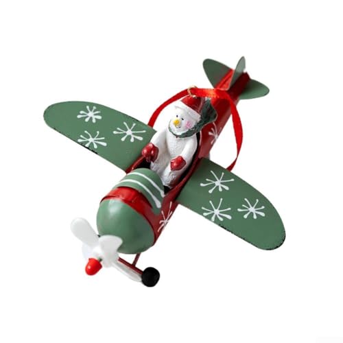 Handgefertigter Weihnachtsanhänger mit Weihnachtsmann, Schneemann und Elch im Flugzeug-Design zum Aufhängen an Bäumen oder saisonaler Dekoration (Schneemann) von Zoegneer