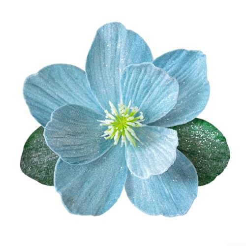 Künstliche Magnolien-Blumen mit gefalteten glitzernden Blütenblättern für Weihnachtsbaum und Heimdekoration, anpassbare Form (blau) von Zoegneer
