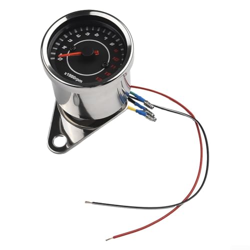 Motorrad-Drehzahlmesser 12 V mit LED-Hintergrundbeleuchtung, Geschwindigkeitsmesser bis zu 13 K U/min, Edelstahlgehäuse mit Glasplatte, wird mit Montagematerial geliefert von Zoegneer