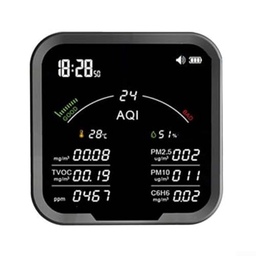 Multifunktionaler 10 in 1 Indoor Air Monitor Wifi PM2 5 PM10 Temperatursensor Echtzeitanzeige Wiederaufladbarer Akku (Schwarz) von Zoegneer