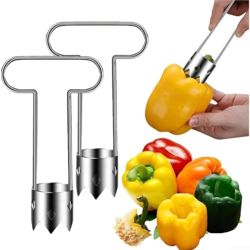 Paprika-Entkerner mit gezackter Klinge, aus Edelstahl, für schnelle Kernextraktion in Obst und Gemüse, kompaktes Küchenutensil für die Zubereitung von Lebensmitteln (2 Stück) von Zoegneer