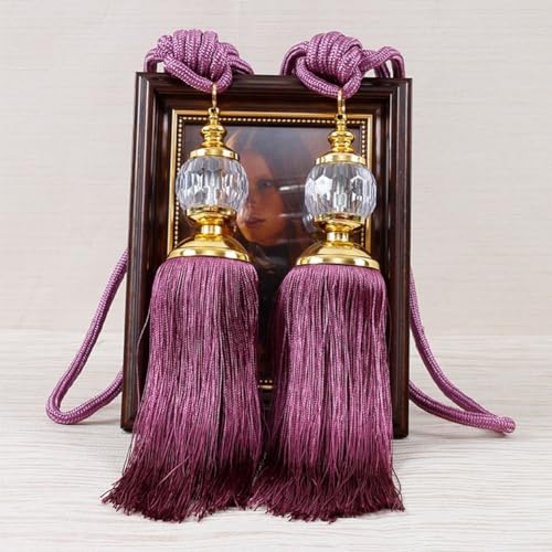 Premium Vorhanghalter mit exquisiten Quasten und Perlenkugeln, 1 Paar (dunkelviolett) von Zoegneer