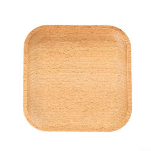 Serviertablett aus Buchenholz, Dessertteller, Holz, für Snacks, Obstteller, Bestecktablett (quadratisch, 13 x 13 cm) von Zoegneer