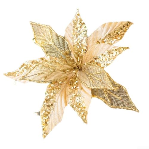 Set mit 6 glitzernden Weihnachtsstern-Ornamenten für Baum und Urlaubsdekoration mit Stangen für sichere Platzierung auf Kränzen und Girlanden während der Feierzeiten (Gold) von Zoegneer