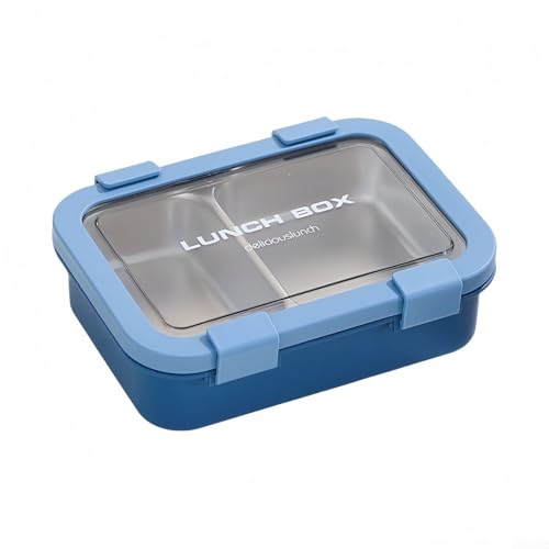 Tragbare Lunchbox mit 3 Fächern aus Edelstahl mit auslaufsicherem Deckel und abnehmbarem Tablett, entworfen für organisierte und frische Mahlzeiten (blau) von Zoegneer