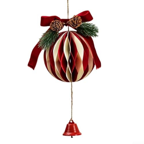 Weihnachts-Türknauf-Dekoration mit Glöckchen, Papierkugel und Tannenzapfenelementen für Weihnachtsbaum, Fenster und Wandakzent (04) von Zoegneer