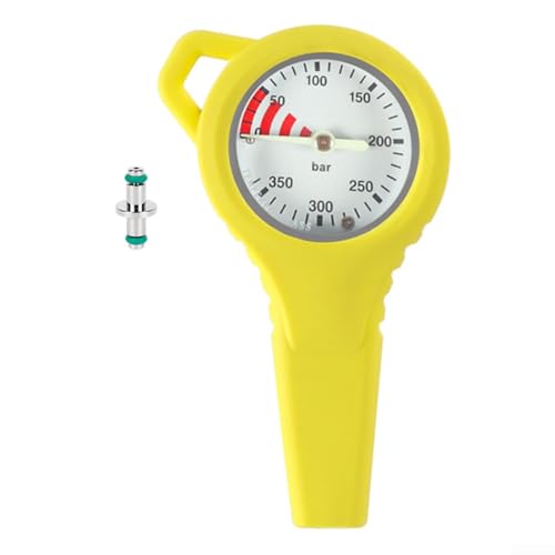 Zoegneer 1 x 360 Grad drehbares Tauch-Manometer mit leuchtendem Zifferblatt und Metall-Schutzhülle für Tauchzylinder 7/16 20UNF-Gewinde (gelb) von Zoegneer