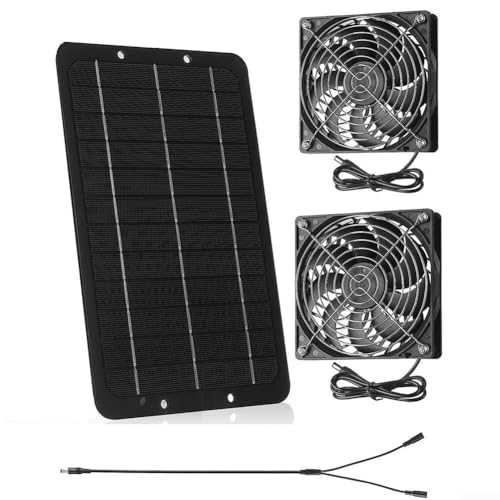 Zoegneer 10 W 12 V Solar-Doppelventilator, elektrischer Ventilator mit monokristallinem Silizium-Panel zur Belüftung in Haustierhäusern, Gewächshäusern, Kabinen, Wohnwagen und Camping von Zoegneer