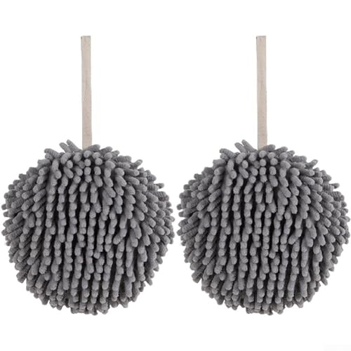 Zoegneer 2PCS Schnell trocknende Chenille Handtuch Hängen Verdickte Saugfähige Hand Ball Hängen Handtuch Für Küche Badezimmer Saugfähige Reinigung Tuch (grau) von Zoegneer