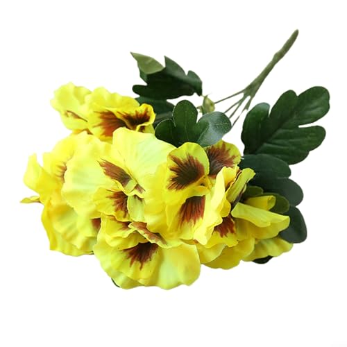 Zoegneer Anmutiger Stiefmütterchen-Blumenstrauß, künstliches Blumenarrangement, 10 Köpfe, 26 cm hoch, perfekt für jeden Anlass (gelb) von Zoegneer
