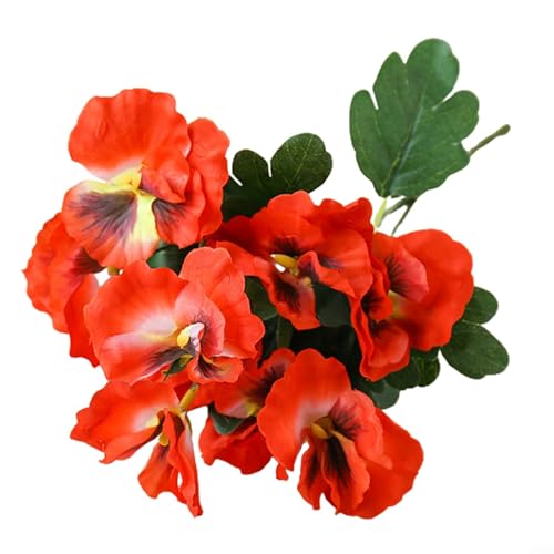 Zoegneer Anmutiger Stiefmütterchen-Blumenstrauß, künstliches Blumenarrangement, 10 Köpfe, 26 cm hoch, perfekt für jeden Anlass (rot) von Zoegneer